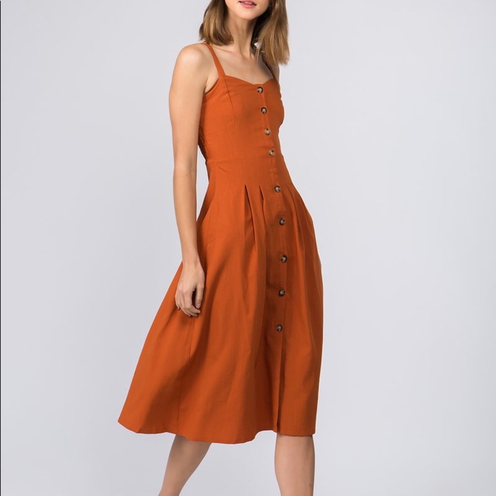 🌞🍊Orange Copper Rust Cali Summer Midi Dress  XS✨